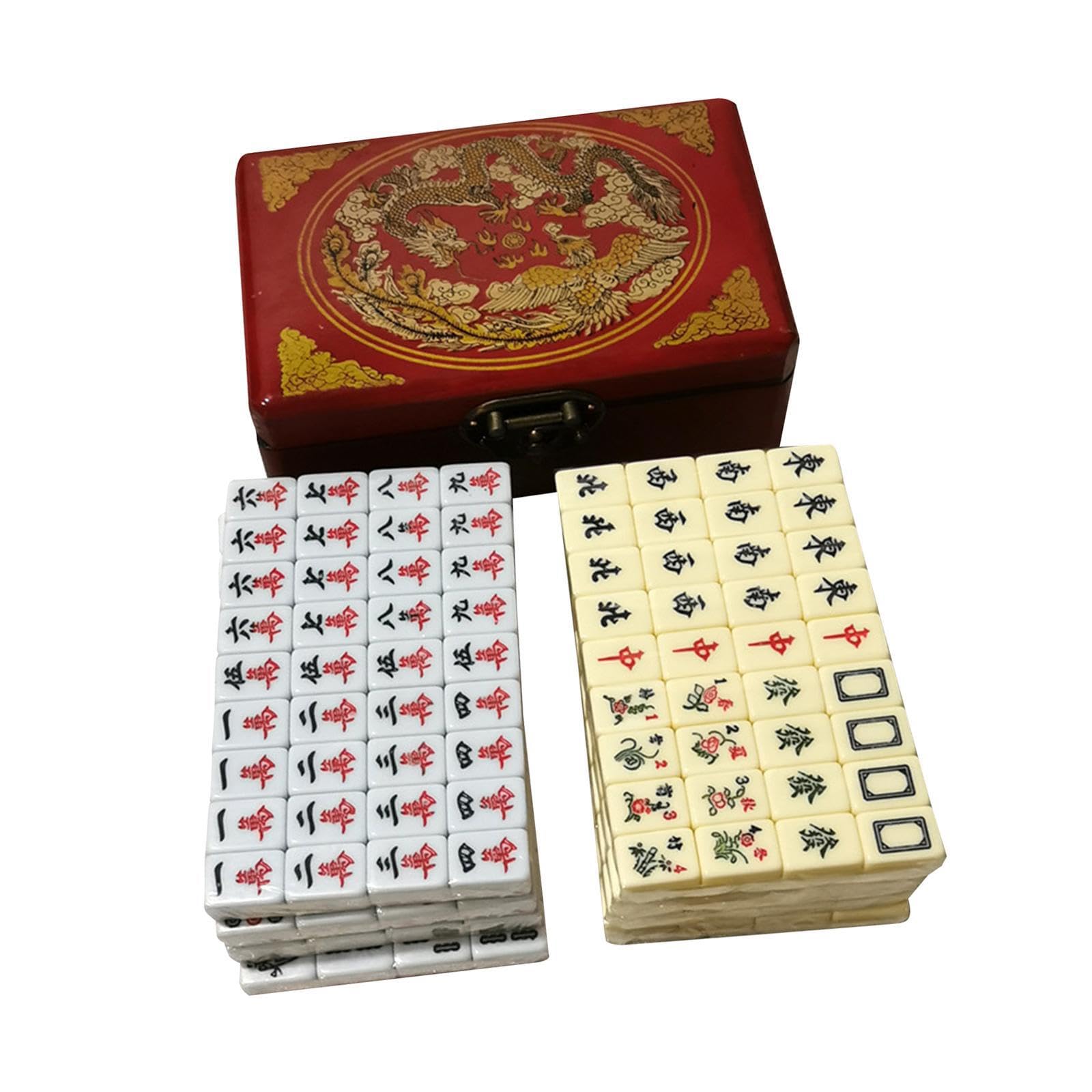 Coffret en Bois de Mini-tuiles de Mahjong Classiques, Facile à pour Les débutants et la Famille. Jeu de Mahjong Traditionnel Chinois, Portable et, Double Couleur