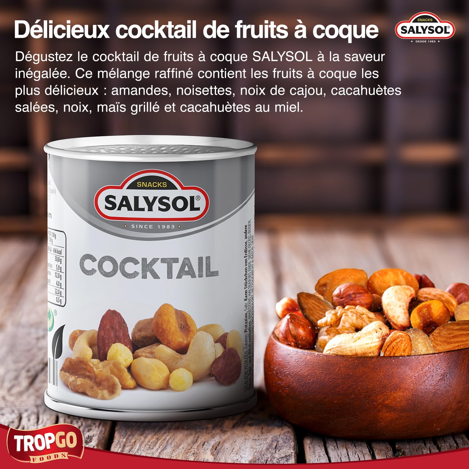 Salysol Cocktail de Fruits à Coque - 10 Boîtes de 50 g - Mélange d’Amandes, de Noisettes, de Noix de Cajou, de Cacahuètes Salées, de Noix, de Maïs Grillé, de Cacahuètes au Miel - Snacks Sains
