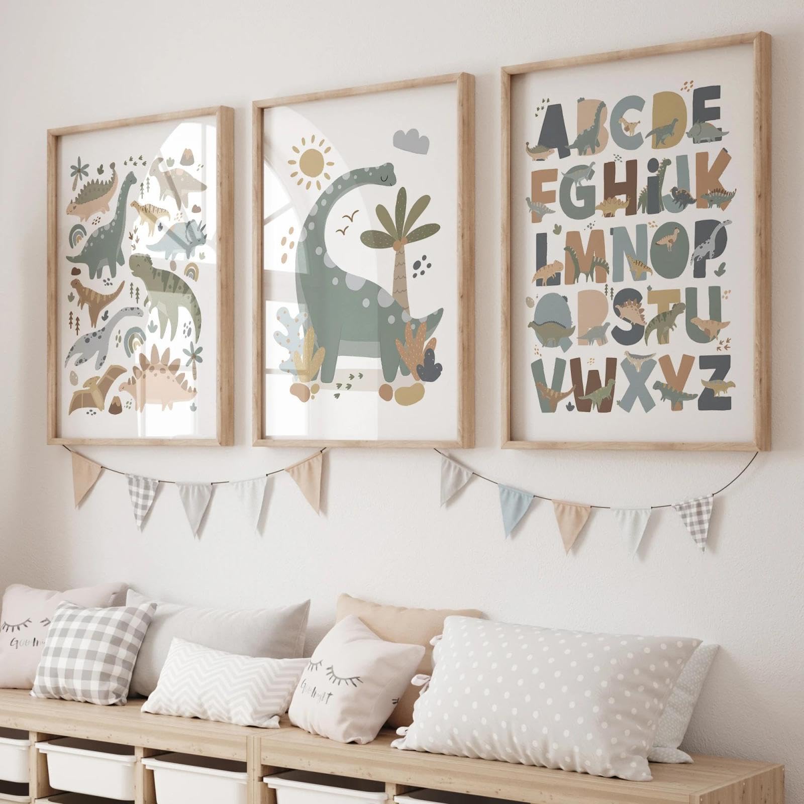 Baibexing Cartoon Dinosaurs Digital Education Wall Art Print Canvas Painting Poster Picture For Living Room,Bedroom Home Decor 21X30Cmx3Pcs Unframed