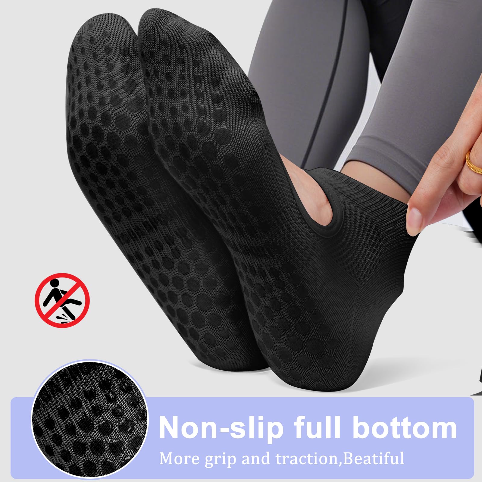 AUHUAYAO Non Slip Yoga Socks with Grips for Women, Ideal for Pilates, Pure Barre, Ballet, Dance, Barre Home,Hospital&Barefoot Workout (US, Alpha, One Size, Regular, Regular, 6, black)