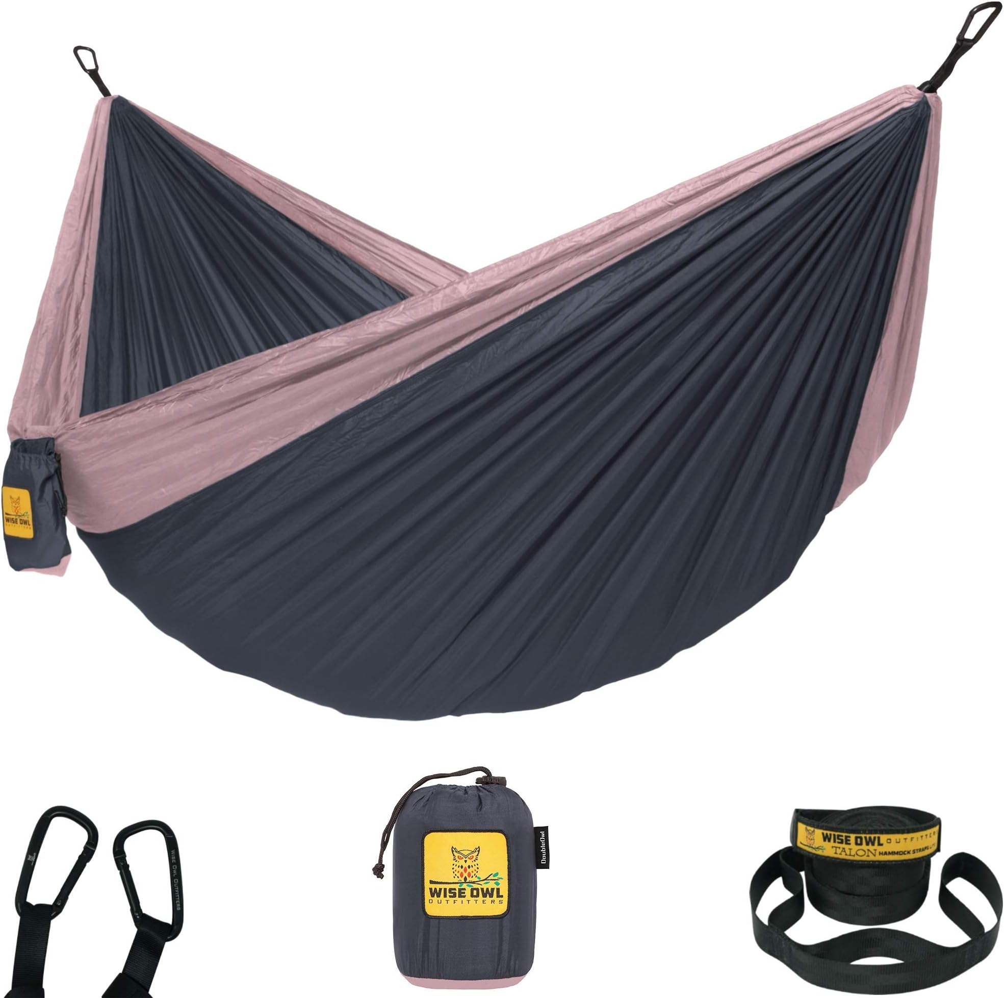 Wise Owl Outfitters Camping Hammock – 500lbs Portable Hammock with Tree Straps - Travel, Backpacking, Hiking, Outdoors Camping Gear - Single or Double