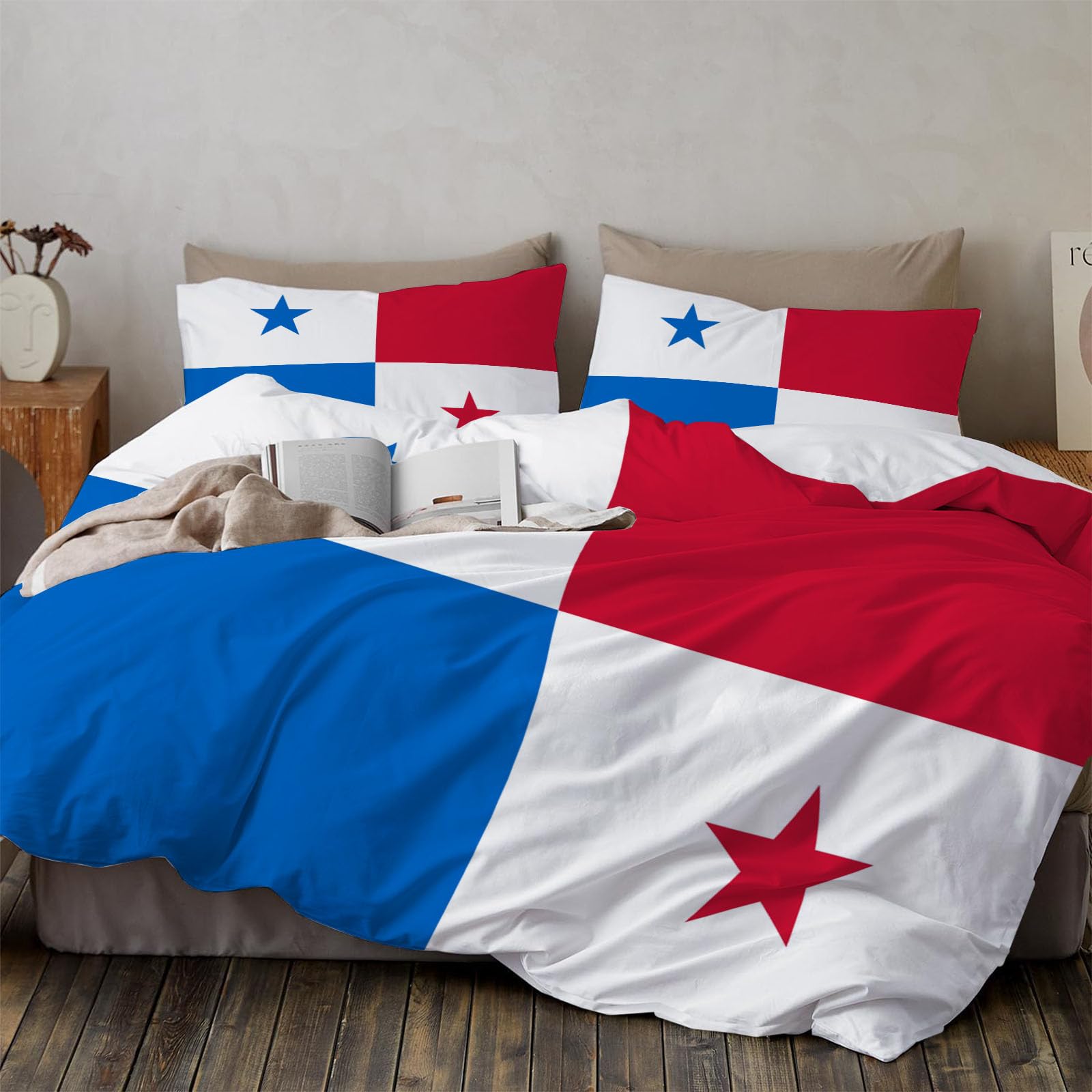 Housse de Couette Panama 200x200 parure de lit réversible avec taie d'oreiller motif national