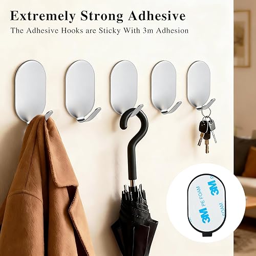 Miniatura 2 de Ganchos adhesivos adhesivos para colgar, ganchos para llaves, ganchos de pared de acero inoxidable, ganchos Command, ganchos para abrigos, ganchos