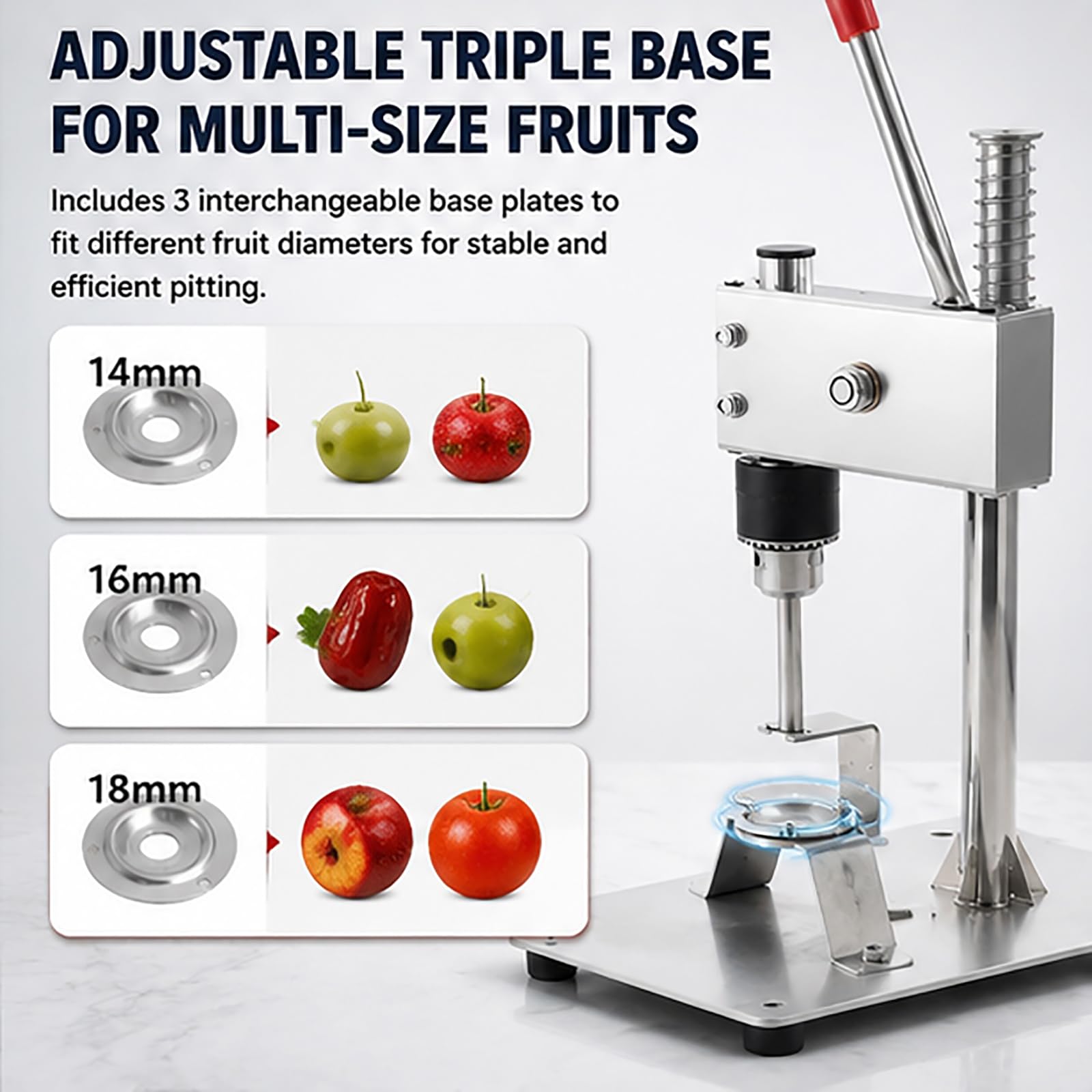 Deshuesador de aceitunas manual con bases de 14/16/18 mm