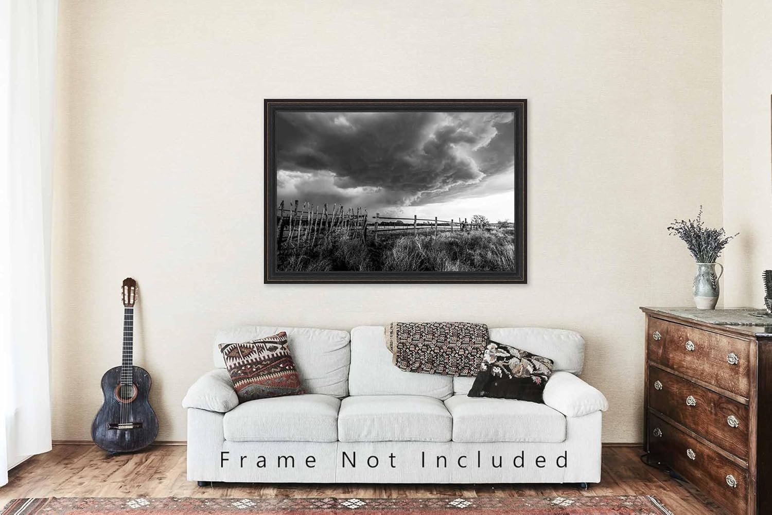 Western Photography Print (Not Framed) Black and White Picture of Storm Over Old Wooden Fence in Oklahoma Thunderstorm Wall Art Country Decor (20" x 30")