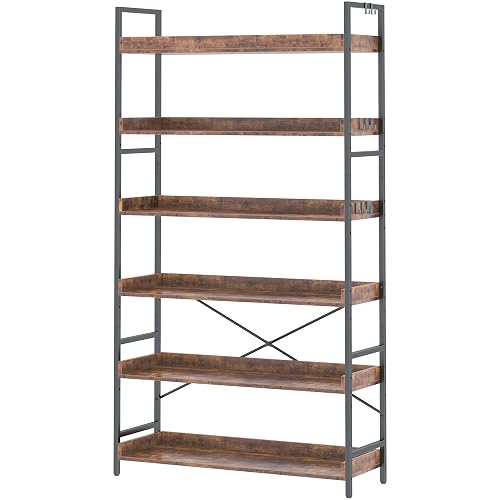 HCHQHS Bookshelf, Adjustable Industrial Bookcase, Vertical Tall Book Shelf, Wood