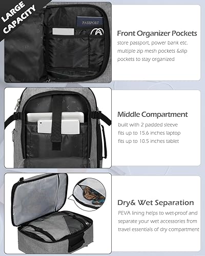 Miniatura 4 de Hynes Eagle Mochila de viaje 40L aprobada para vuelo, mochila de mano para hombre, gran cabina, fin de semana, mochila para computadora portátil,