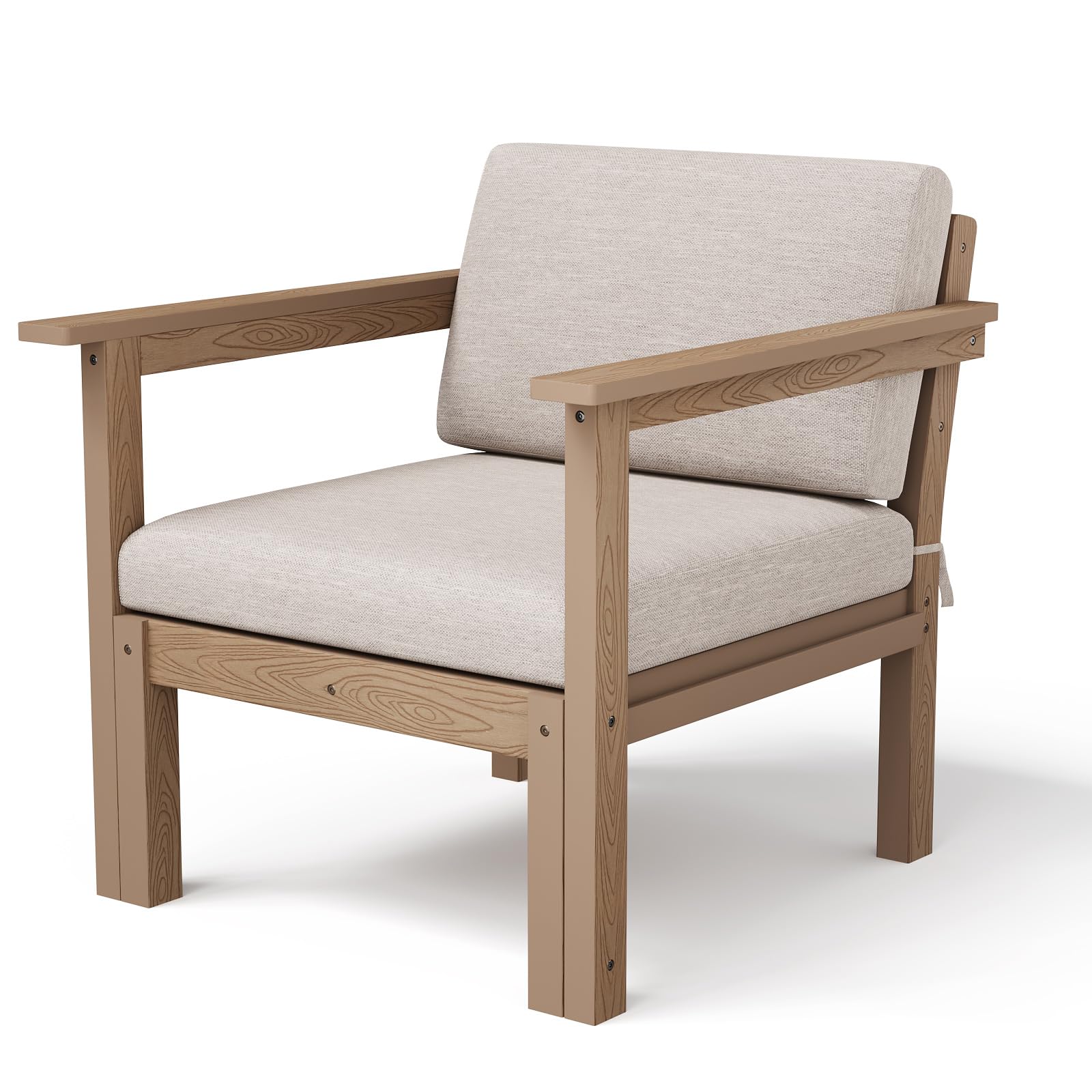 Stoog Modular Armchair with Removable Arms - Deep Seat Waterproof Patio Chair, Connects for Sectional Sofa, Teak