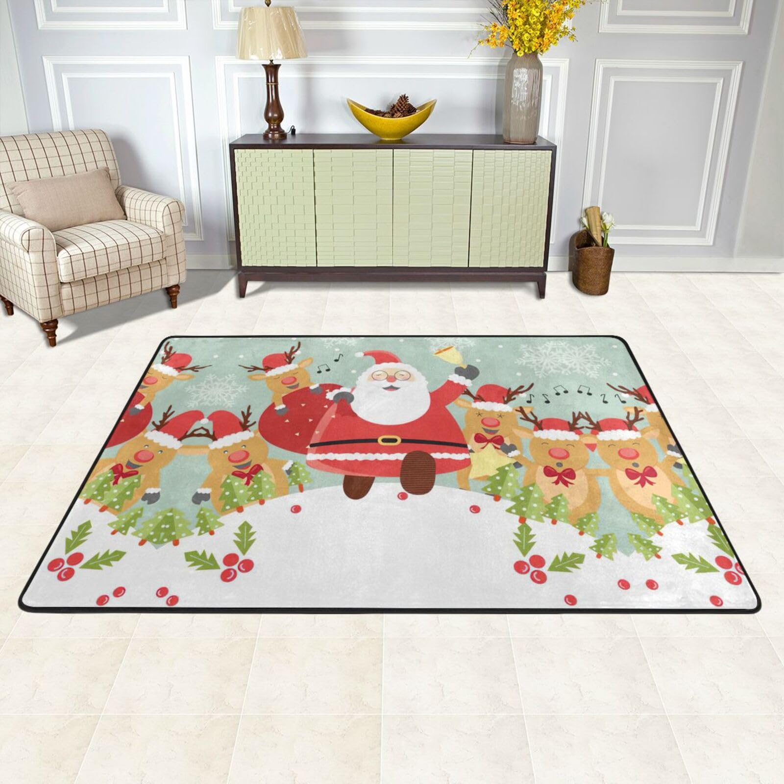 Felpudo de Navidad con diseño de Papá Noel, antideslizante, absorbente, resistente a la suciedad, lavable, interior
