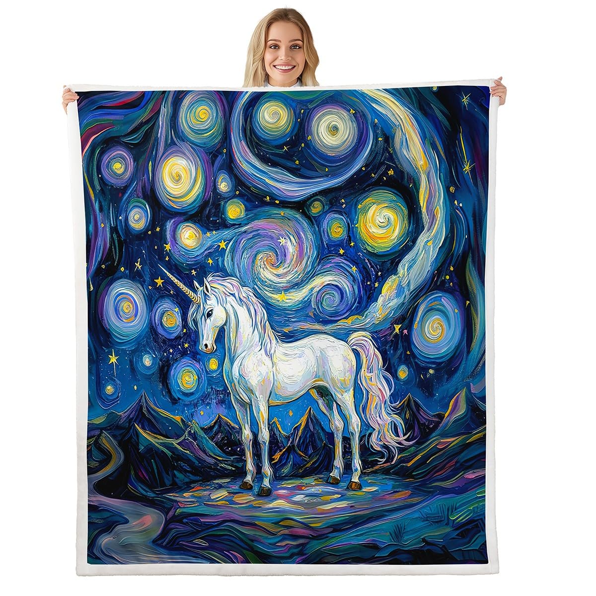 Couverture en flanelle licorne galaxie de 228 cm style bohème