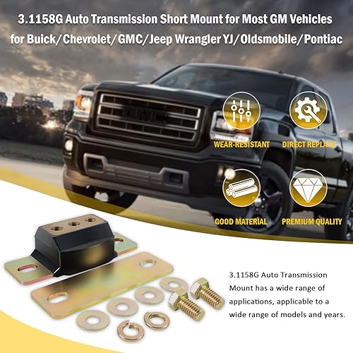 Miniatura 2 de 3.1158G - Soporte de transmisión universal corto para vehículos GM, goma negra y acero, marco de acero, apto para Buick Chevrolet GMC Jeep Wrangler