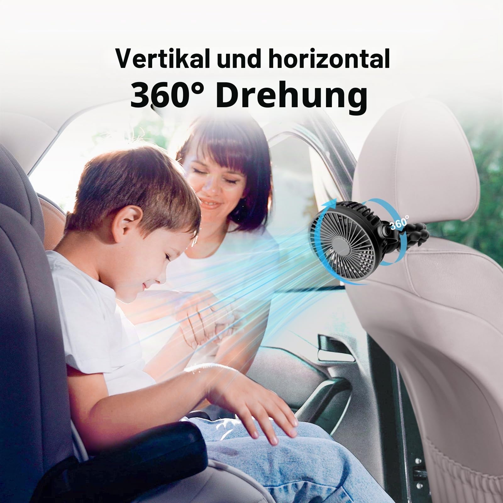 PaPaFboy Kinderwagen Ventilator Baby, Leise Stroller Fan, 20H 3 Geschwindigkeitsstufen,Tragbarer Ventilator 360°Drehbare,Akku Ventilator für Kinderwagen Büro Camping Autofahrt Strand