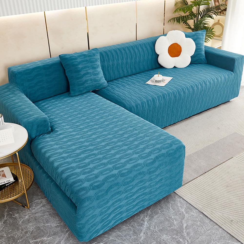 Housse de canapé d'angle jacquard 3 places tissu épais et doux