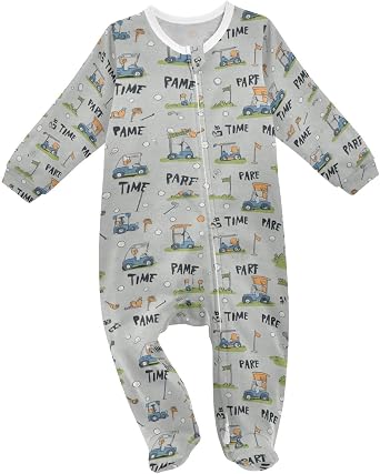 Plaaee Unisex-baby One-piece Footie,Golf Carts Balls Flags Zip Up Jumpsuit Footed Sleep and Play 3-24M