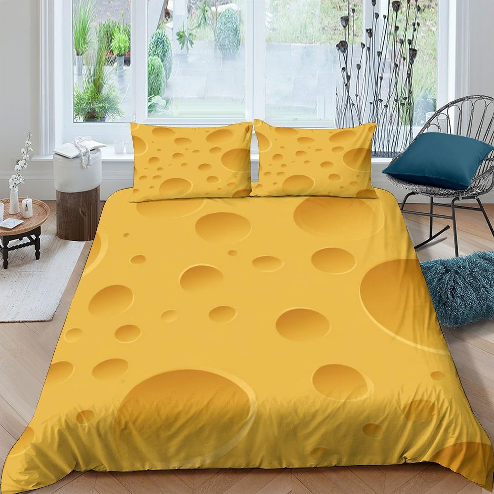 Housse de couette microfibre imprimée 3D motif fromage toucher ultra doux format super king