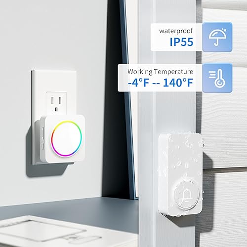 Miniatura 4 de PHYSEN Timbres inalámbricos para el hogar  Kits de timbre impermeable 3 receptores y 2 botones  Rango de 1000 pies  32 melodías 5 niveles de volumen