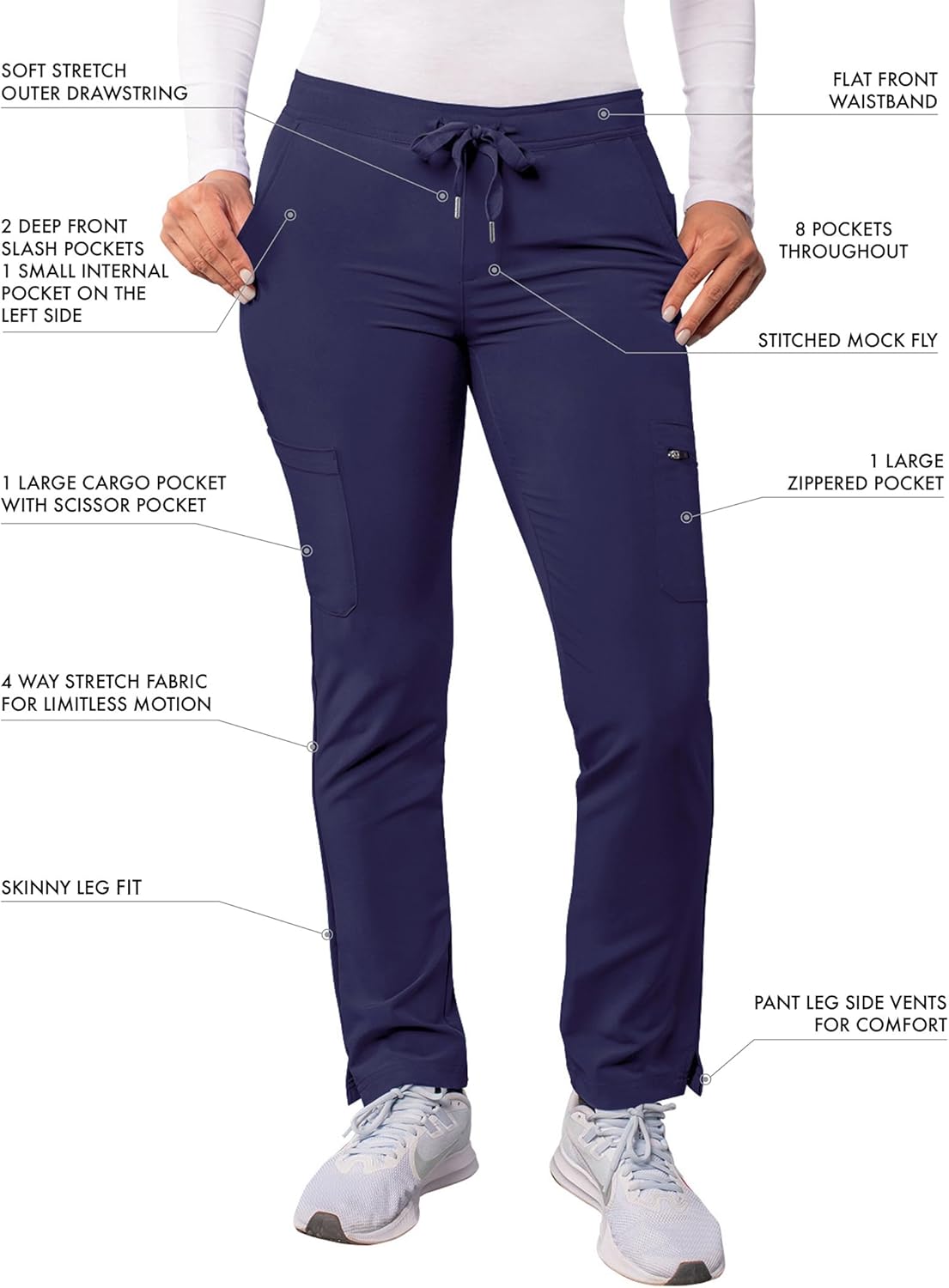 Adar Addition Scrubs for Women - Skinny Leg Cargo Drawstring Scrub Pants - Image 3