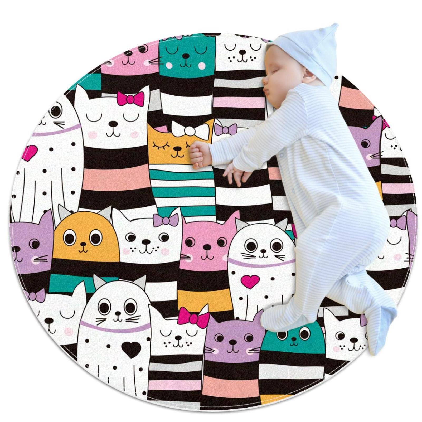 Tapis de salle de bain chat coloré pour égayer le sol de la chambre d'enfant ronde