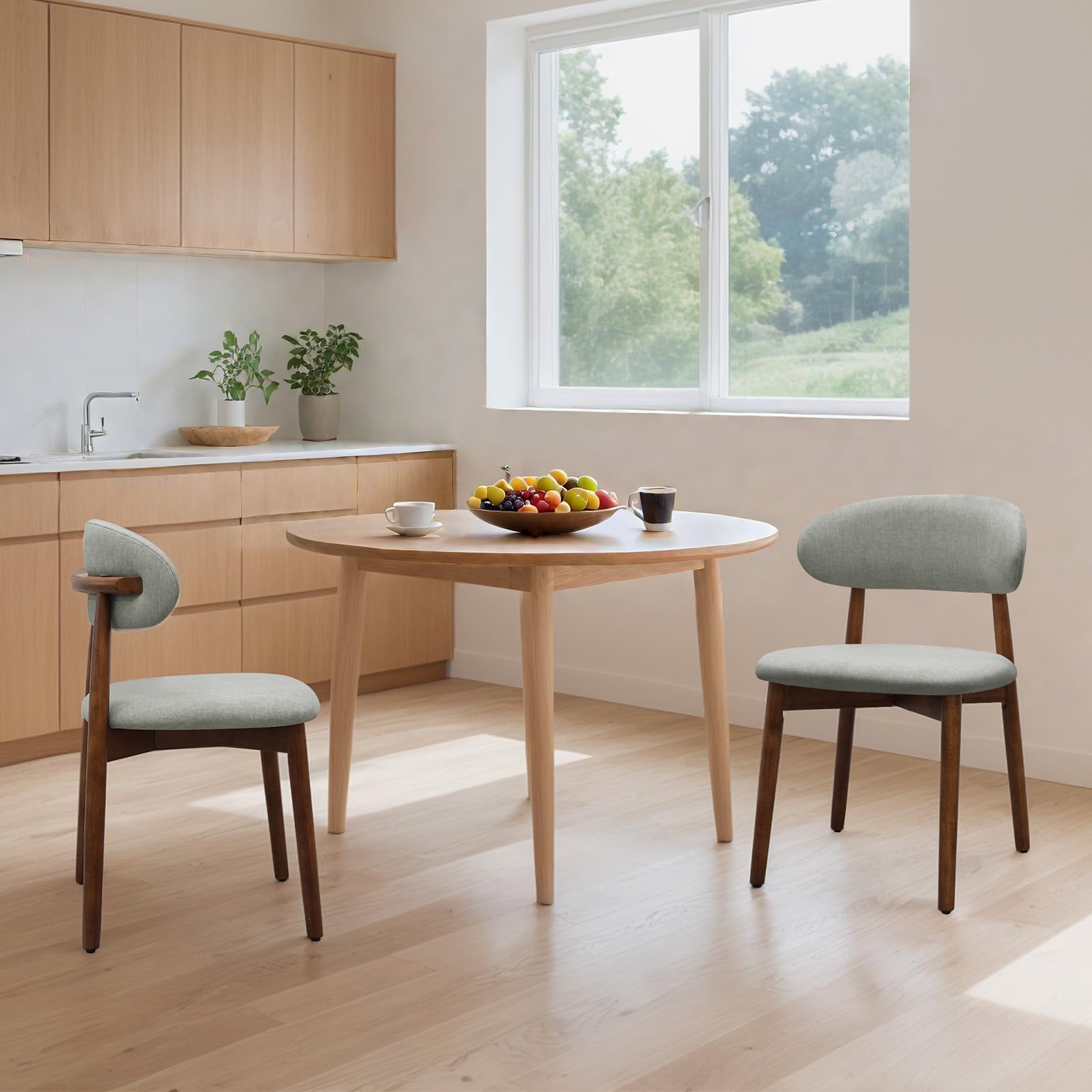 Wooden Dining Chairs Set of 2 Modern Fabric Upholstered Kitchen Chairs Mid-Century Modern Dining Chairs Farmhouse Dining Room Chair with Foot Pegs for Kitchen Cafe Restaurant,Laurel Green