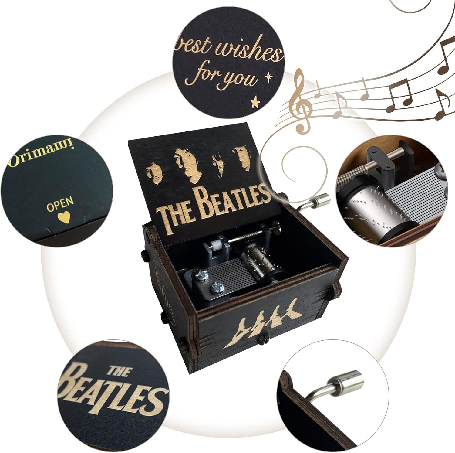 ORIMAMI The Beatles Gifts - Let It Be Classic Handcrank Carved Wooden Music Box,Gifts for The Beatles Fans Friends Family Mother's Day/Father's Day/Christmas/Anniversary (01)