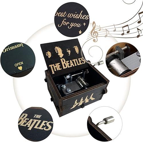 Miniatura 4 de ORIMAMI Regalos de The Beatles - Caja de música de madera para manivela regalos para fanáticos de los Beatles amigos y familiares