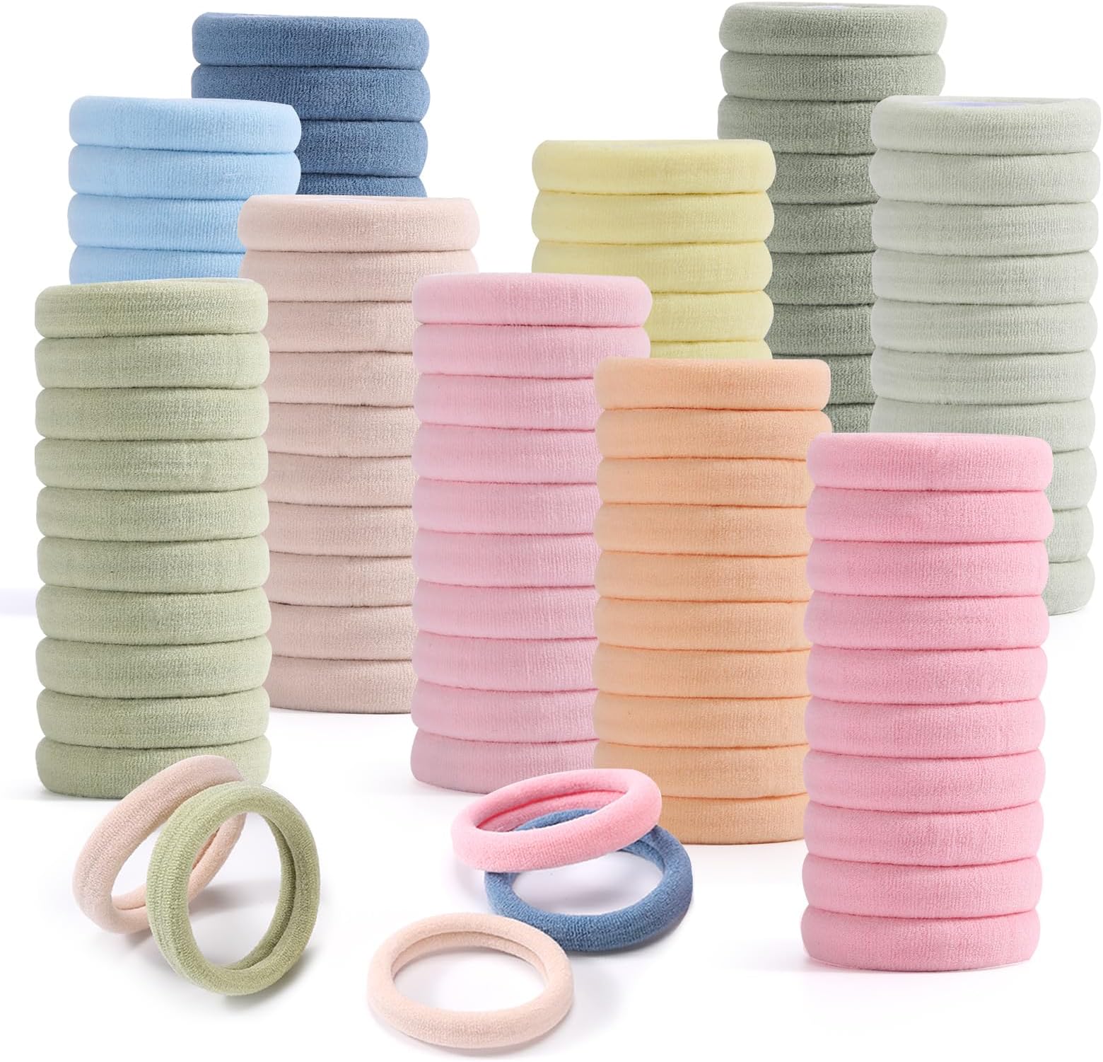 100PCS Elastic Hair Accessories - Seamless Cotton Hair Bands, Soft Ponytail Holders for Thick/Thin Hair, No Damage Morandi Color Elastics for Women and Girls