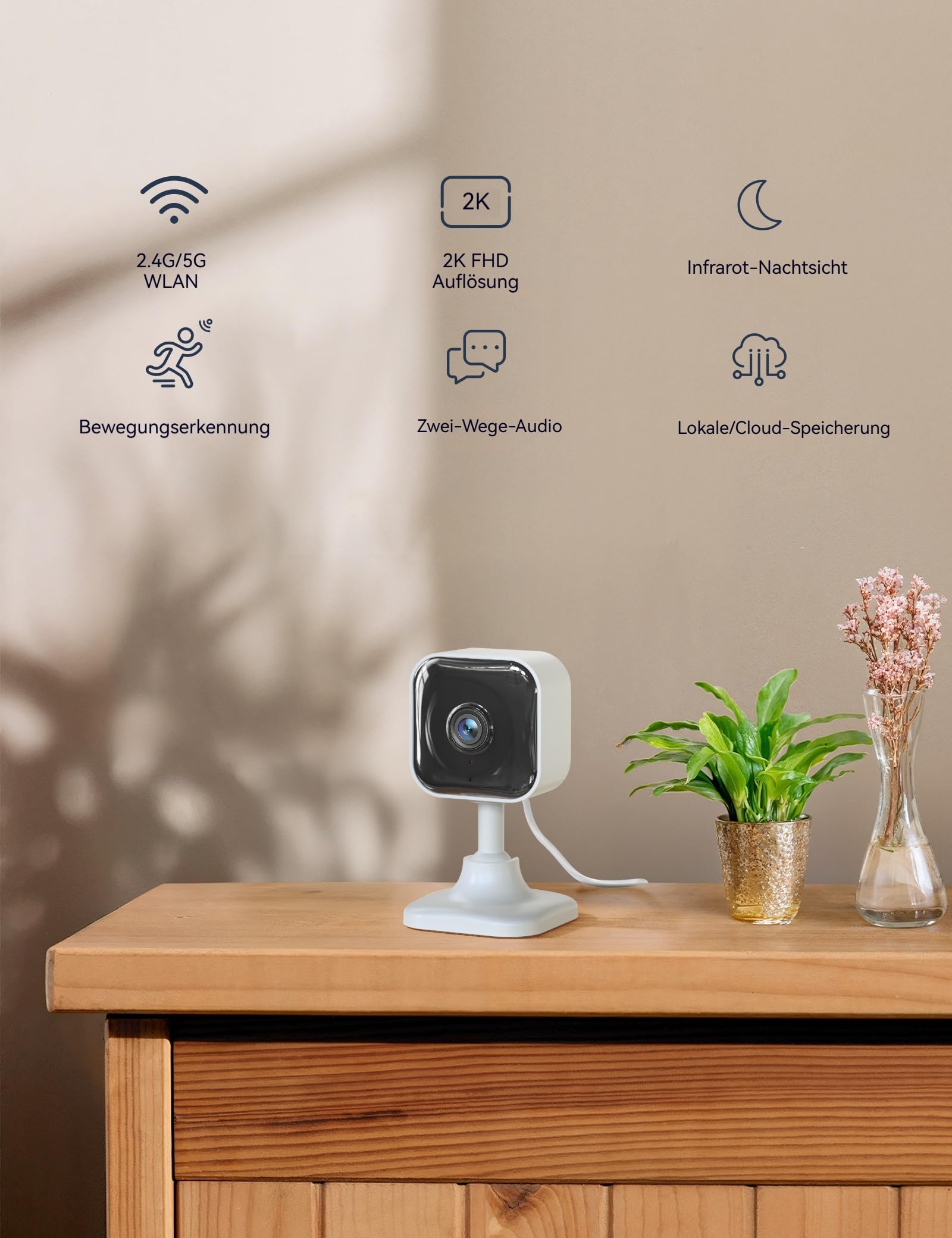 GNCC 2K 3MP Telecamera WiFi Interno con Visione Notturna 2.4/5GHz, Kit 4 | Baby Monitoring, Rilevamento Movimento, Audio Bidirezionale, Controllo App, Storage SD e Cloud