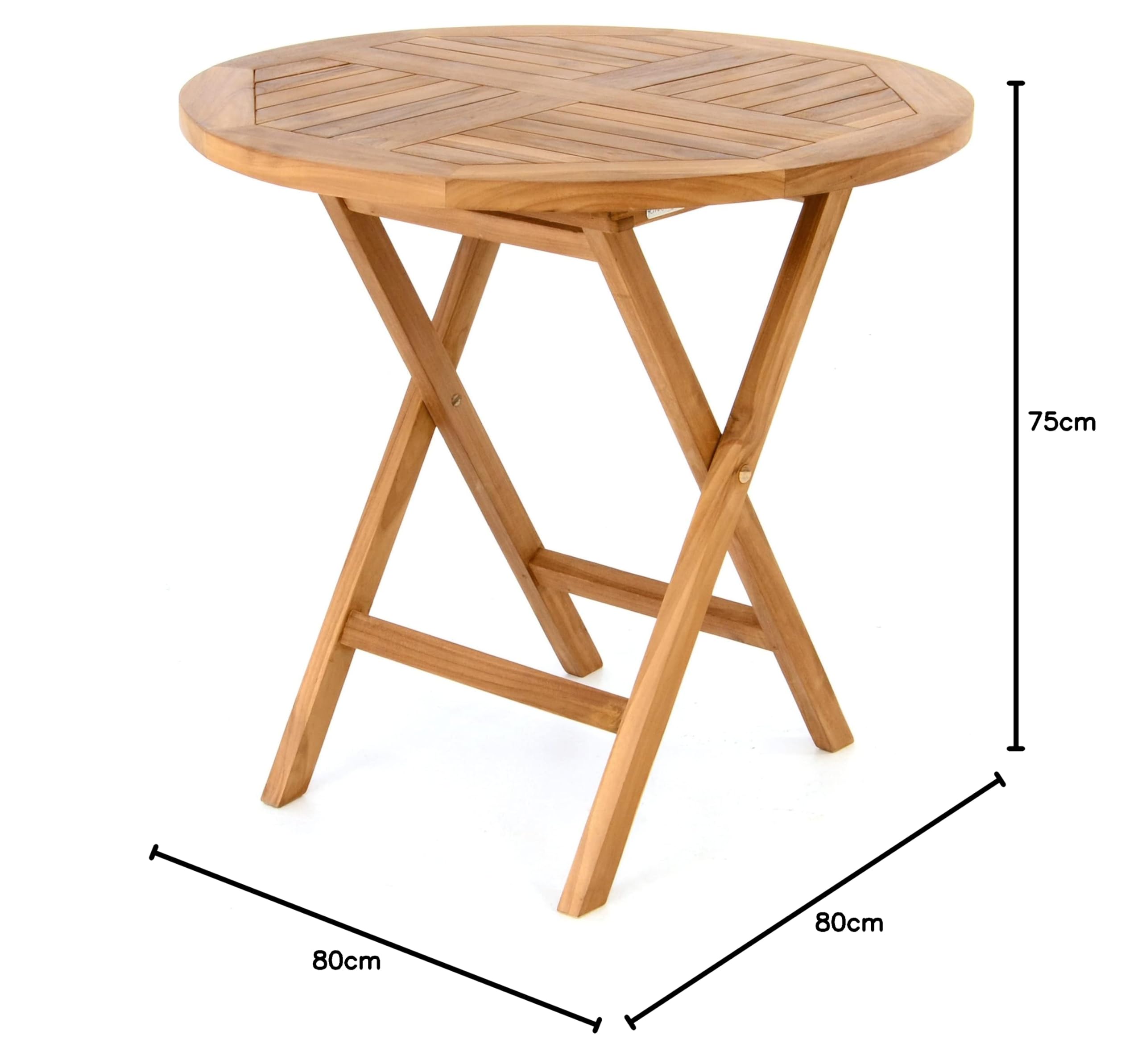 Divero runder Gartentisch ALASSIO aus Teak Holz - Farbe: Natur-Braun | klappbar und wetterfest