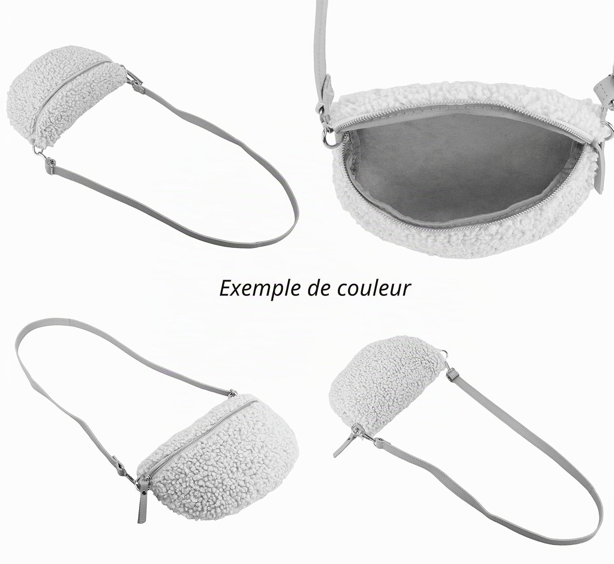 SH Leder ® Kate G358 Sac banane en peluche pour femme avec bandoulière en cuir véritable 27 x 16 cm