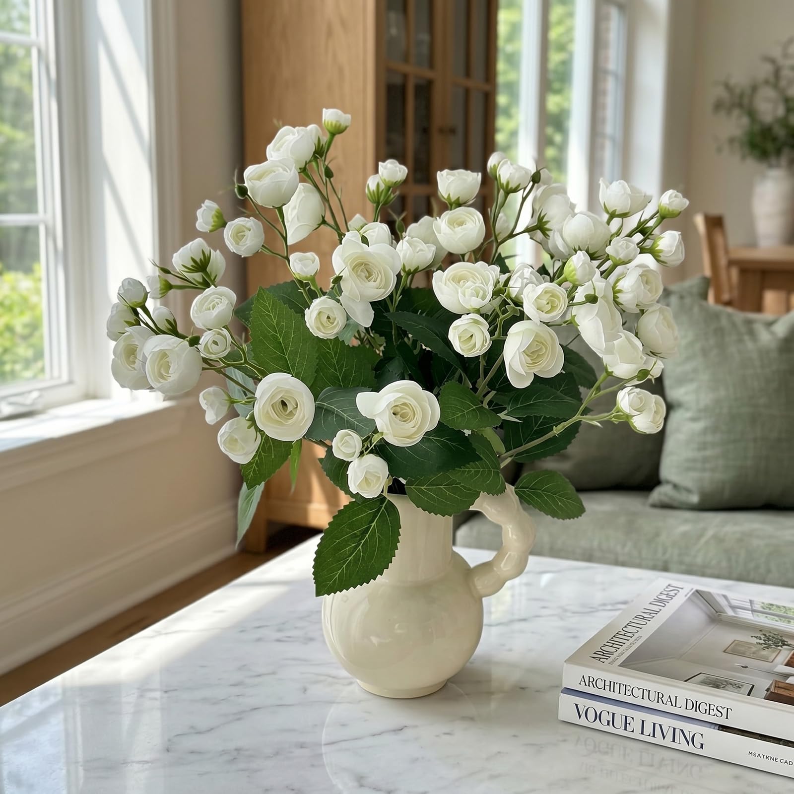 HUANYO 3 Bundles Artificial Camellia Flowers, 12 Heads Per Bunch Real Touch Fake Silk Flowers with Stems for Home Wedding Garden Party Table Decoration (WHITE)
