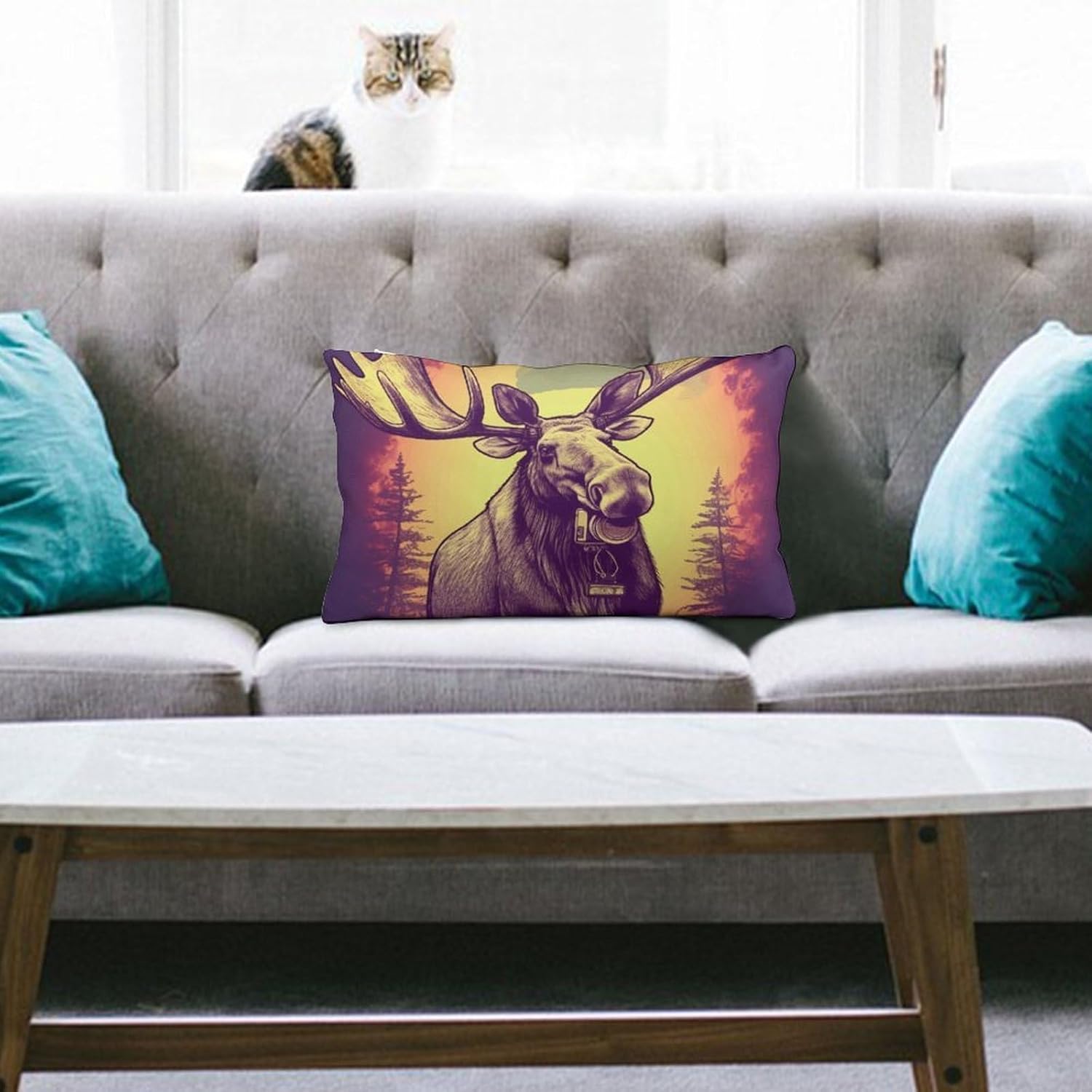 Cool Moose Pillow Cases Queen Size Set of 1 Soft Comfortable Throw Pillows Covers Decorative Pillowcase with Zipper Bed Cushion Covers for Couch Sofa Bedroom 8"x12"