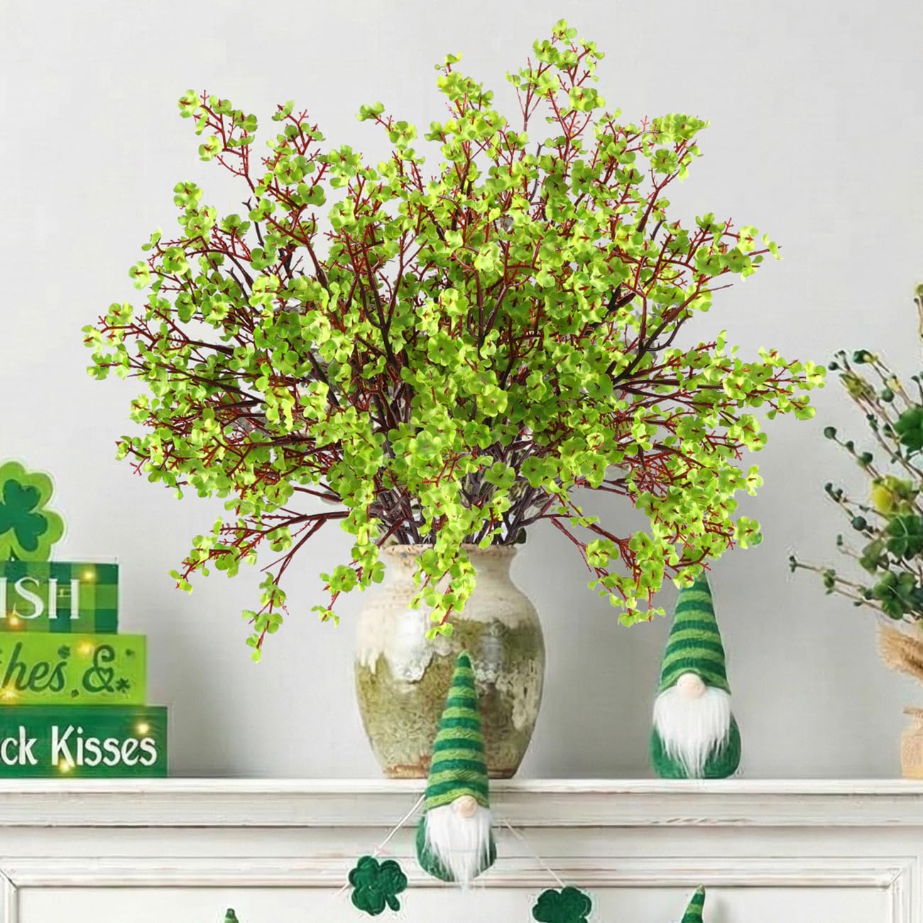 Hananona Künstliche Schleierkraut-Blumen für Babys, zum St. Patrick's Day, künstliche Seidenblumen für Heimdekoration, Frühlingsblumenarrangement, Tischdekoration, 10 Stück
