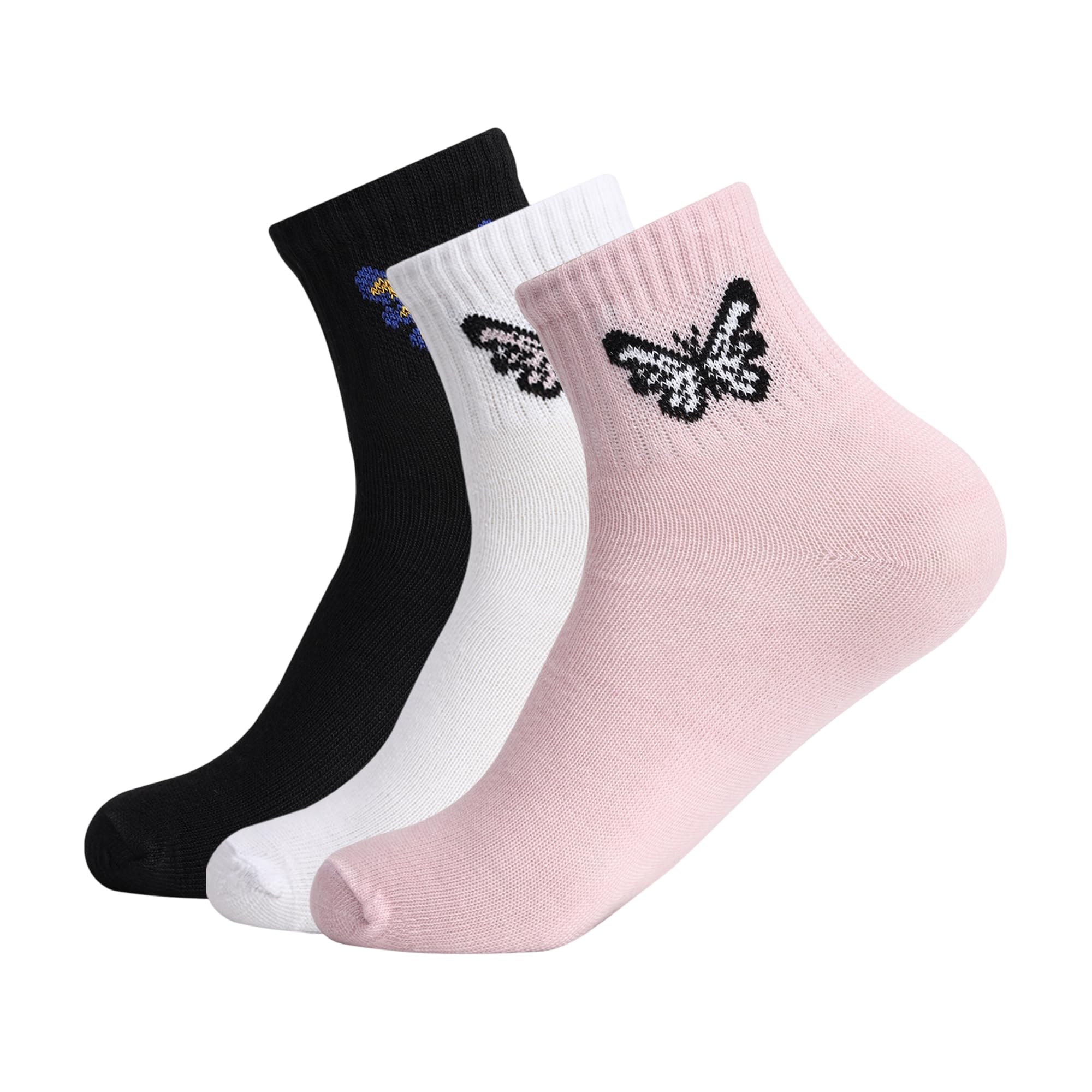Women's Regular Fit Solid Butterfly Design Ankle Socks Soft Cotton Rich Breathable Comfortable Stretch Fit Casual Daily Wear Socks | Free Size-image-7
