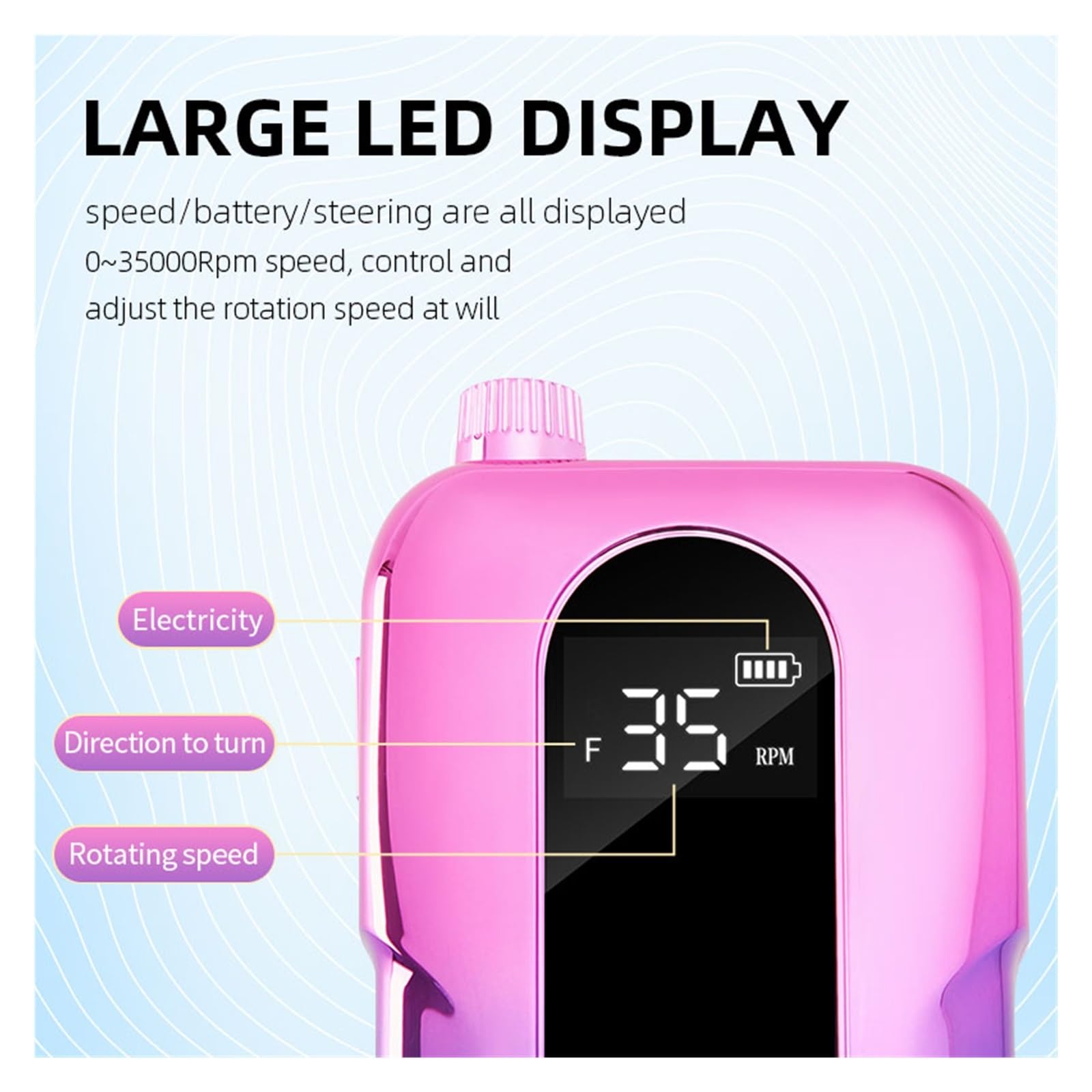 Nagelfräser, 35000 U/min Professionelle Nagelbohr-Maniküremaschine, elektrische Nagelfeilenschleifmaschine mit LED-Anzeige for Entfernen von Gel-Nagellackstift(Gradient)