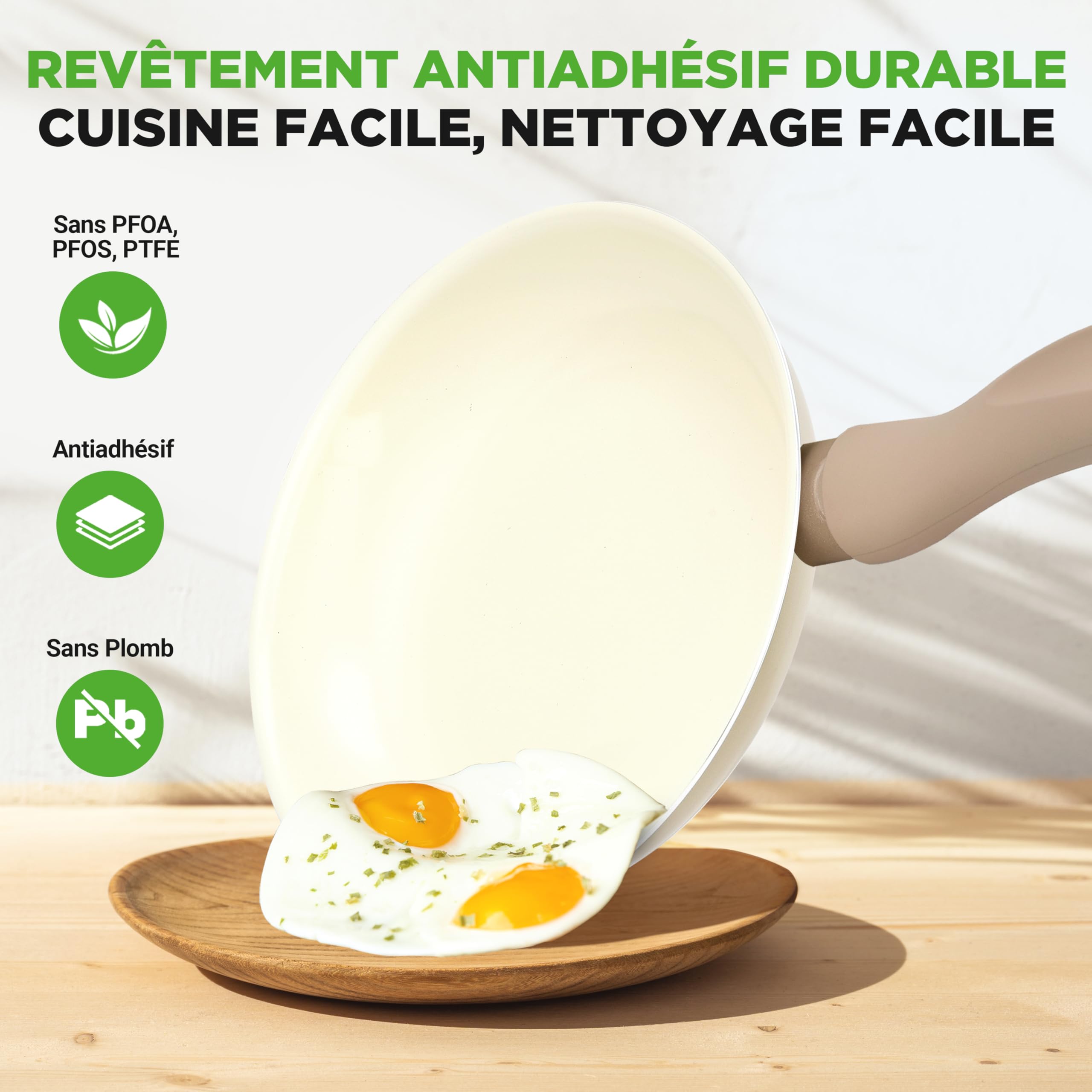 NutriChef Batterie de Cuisine 75 Pièces – Casseroles Antiadhésives, Ustensiles, Couteaux & Accessoires – Anti-Taches, Sécurité Alimentaire – Crème/Marron