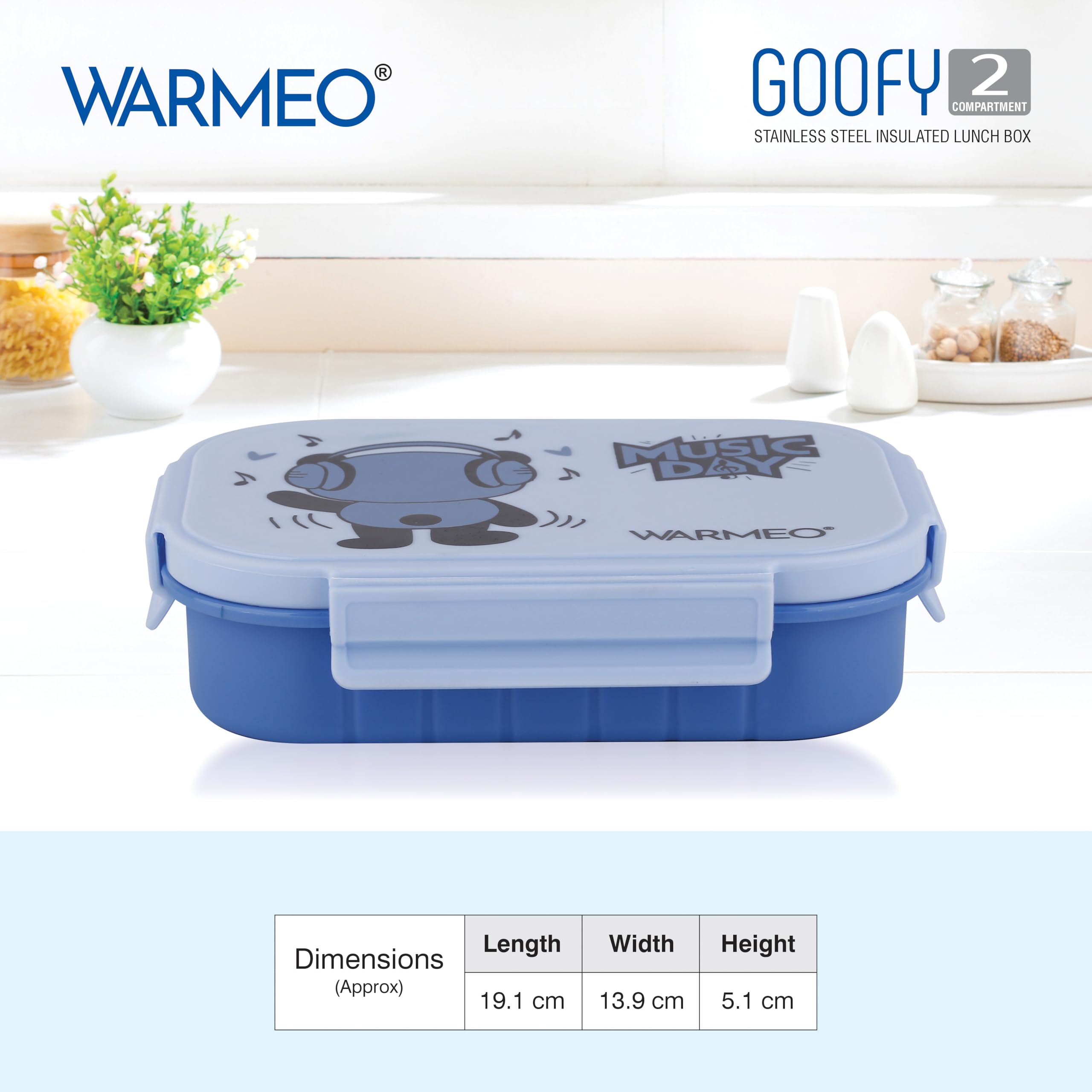 WARMEO Goofy Insulated Lunch Box with Two Compartment BPA Free, Kids Lunch Box,Food Grade Ideal for School, Picnic, Office & Outdoor - 500ml Blue, Stainless Steel — Amazon image 7