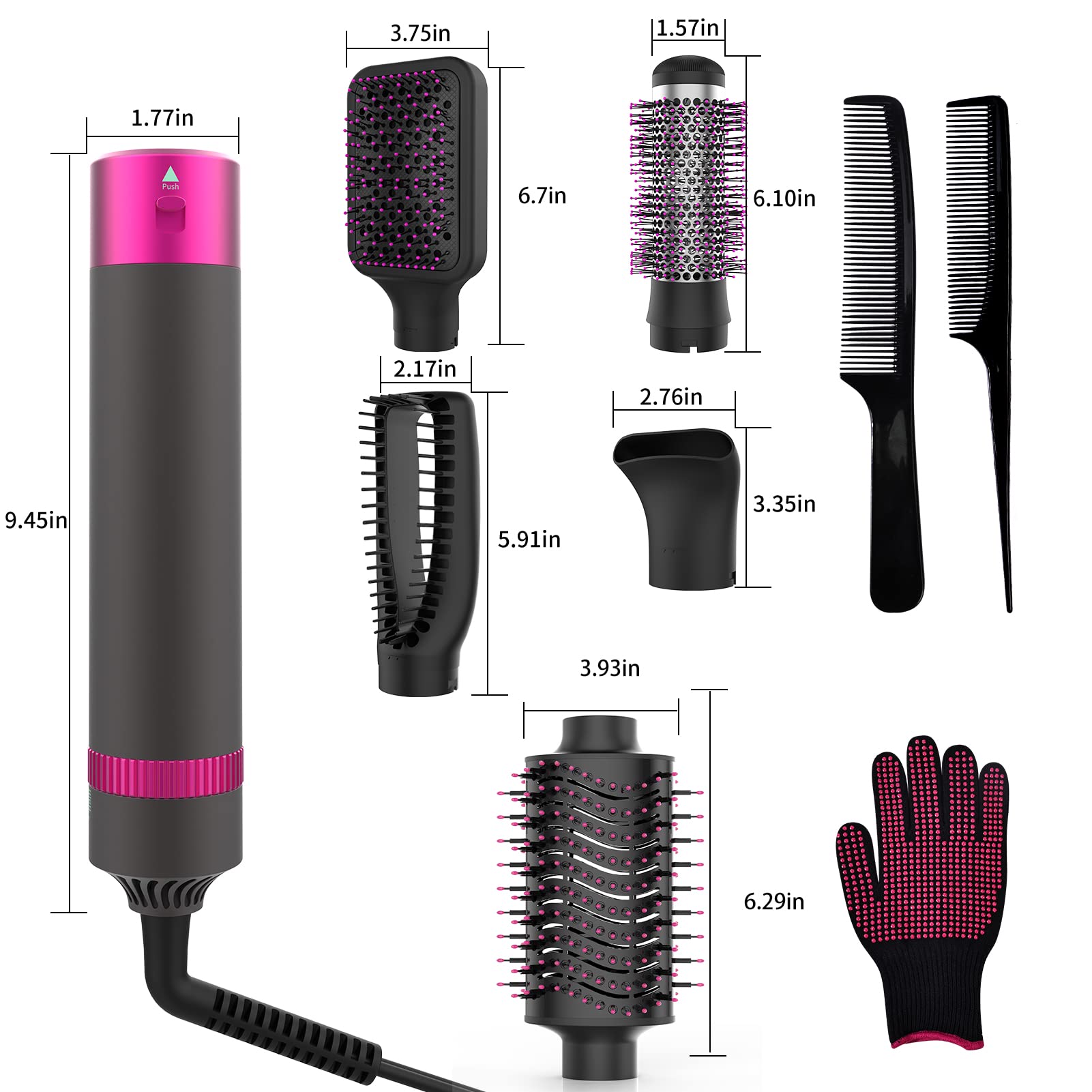 5 in 1 Hair Dryer Brush, Salon Negative Ionic Electric Hot Air Brush, Detachable and Interchangeable Hair Straightener Curly Hair Comb, Hot Hair Dryer for Straightening Curling Drying Massage Styling