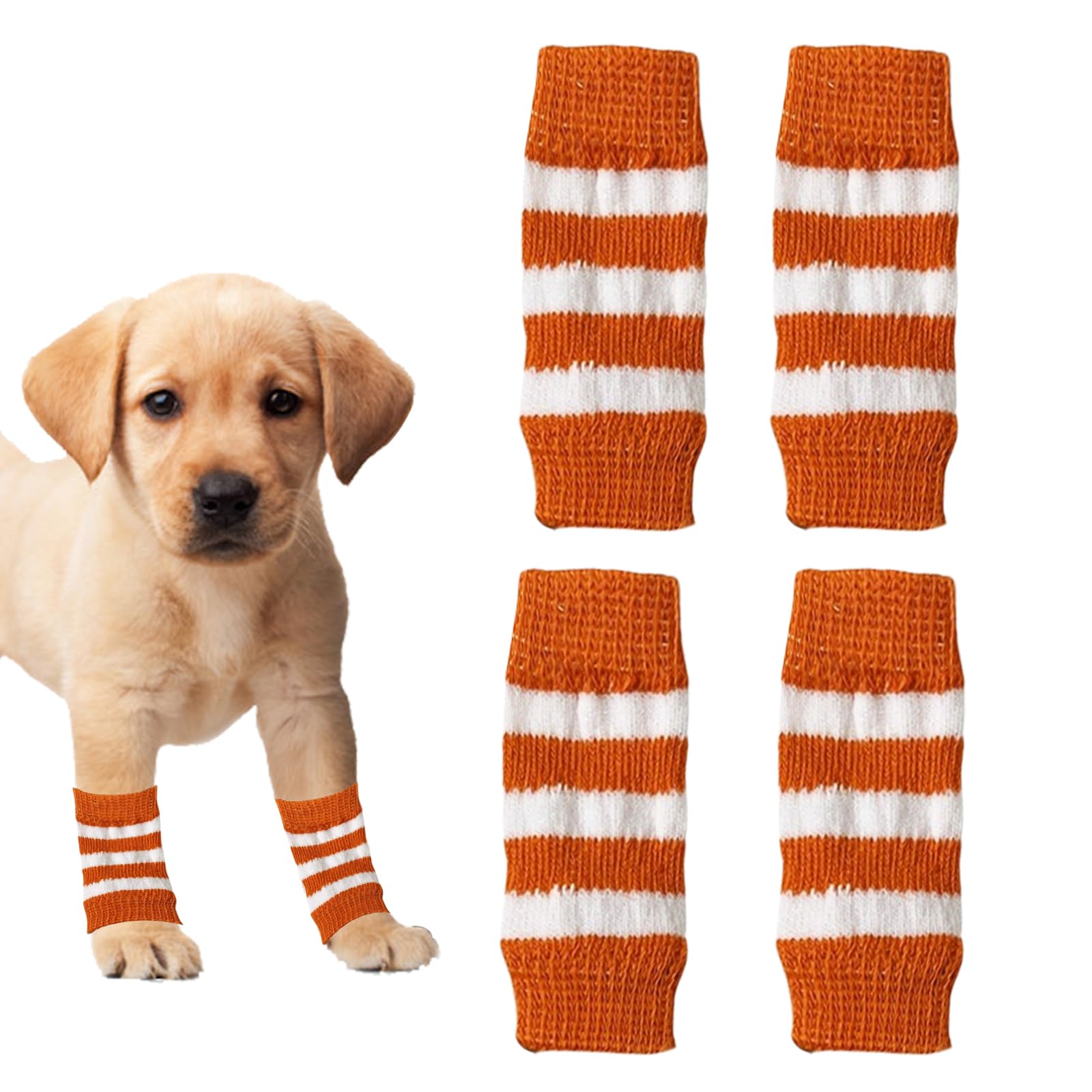 Dog Leg Warmers,4PCS Winter Soft Warm Strip Pattern Dog Leg Sleeves,Knitted Dog Elbow Protector Elastic Pet Leg Hock Protectors for Kitten Puppy Small Dogs Cats (Red, L)