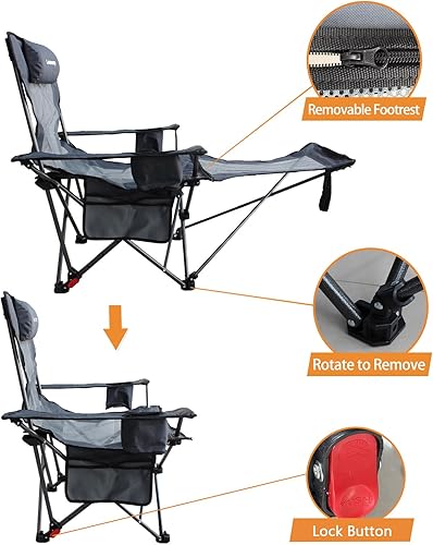 Miniatura 6 de Reclining Camping Chair with Removable Footrest Lounge Chair with Headrest, Cotton Cushion, Portable Adjustable Folding Chairs