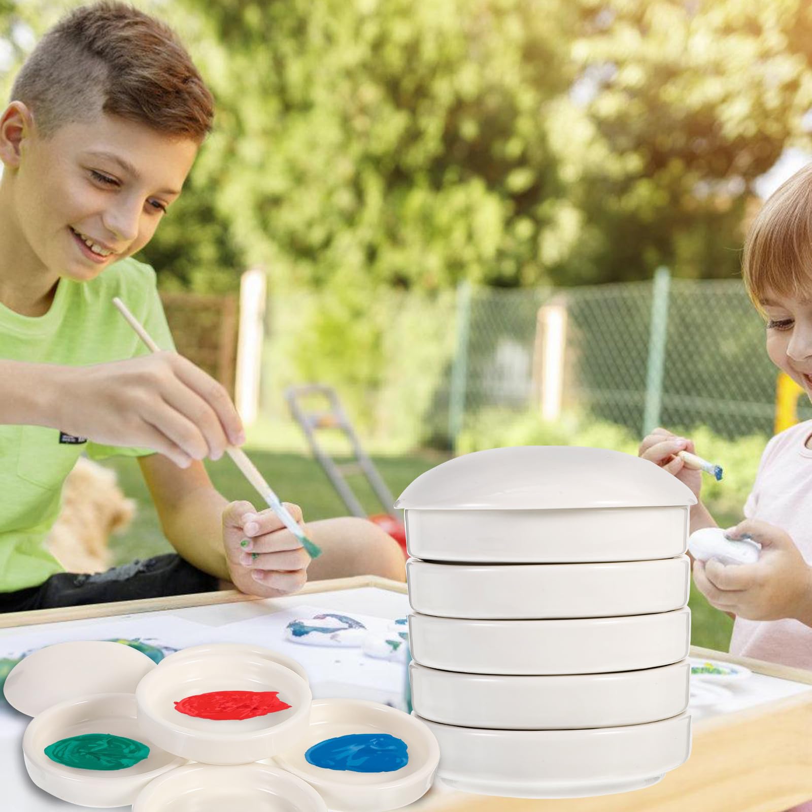Uonlytech Bandejas para Paletas de Pintura de Cerámica de Color Claro Diseño de Cinco Capas, Mezcladores de Tinta Fáciles de Usar para Entusiastas de DIY y Niños