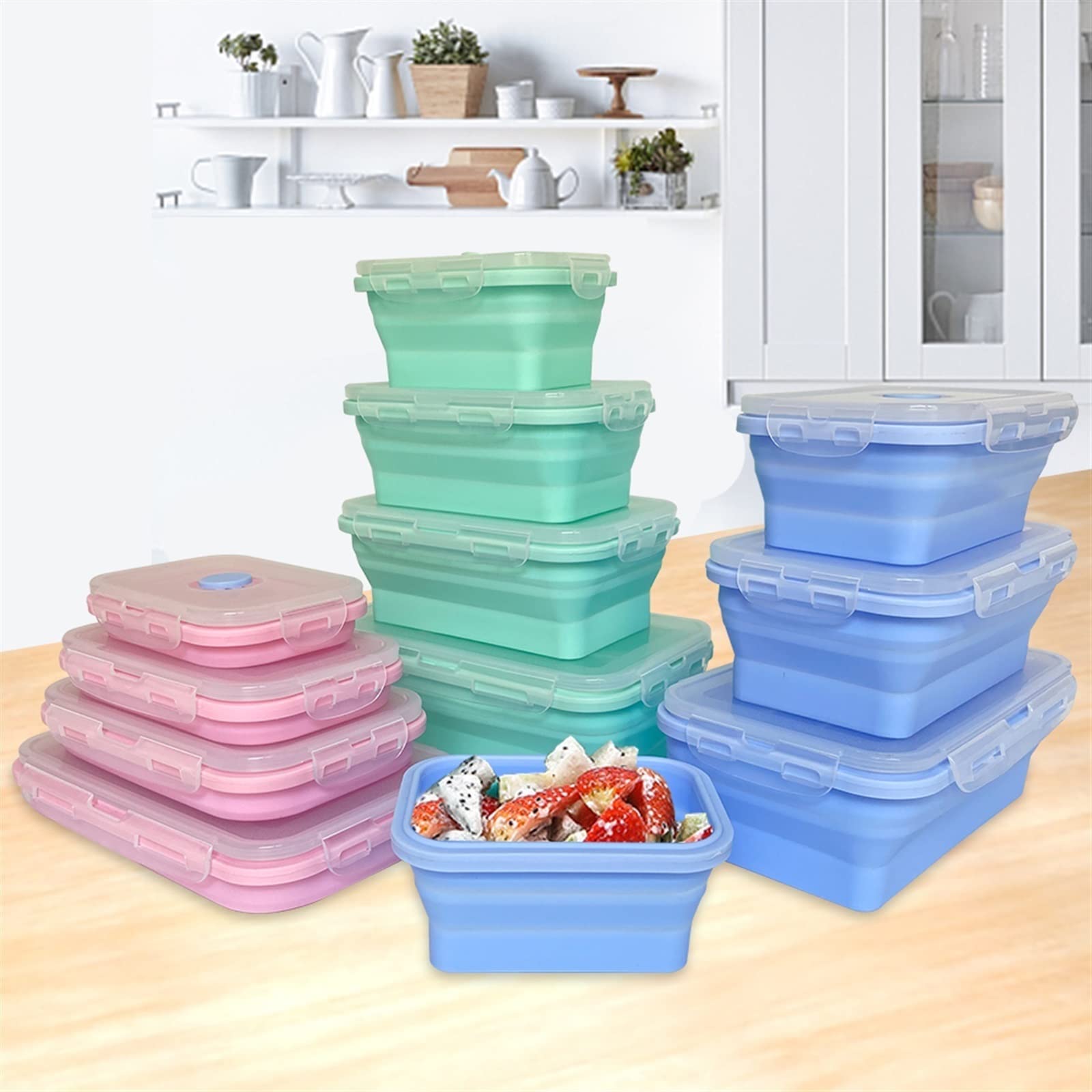 Brotdose, Bento-Boxen, faltbare Lebensmittelbehälter, tragbare Lunchboxen, Aufbewahrungsbehälter for Zuhause, Küche und Outdoor(Blue 1pc,800ml)