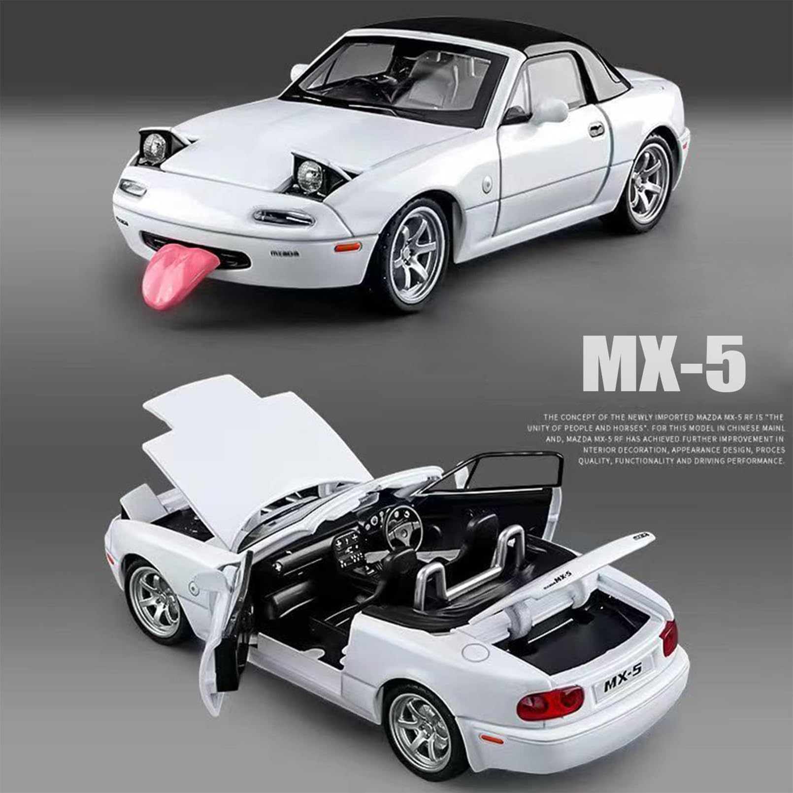 MODVKVK Mazda MX-5 Miata 1:32 Model Car, Toy Car With Light & Music, Removable Top, Pull-Back Function, Alloy Die-Cast - Image 4