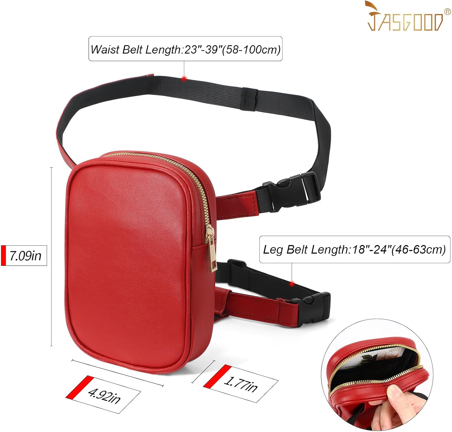 JASGOOD Thigh Harness Leg Bag Fanny Pack for Women Leg Purse Drop Leg Bag, C-Red image 3