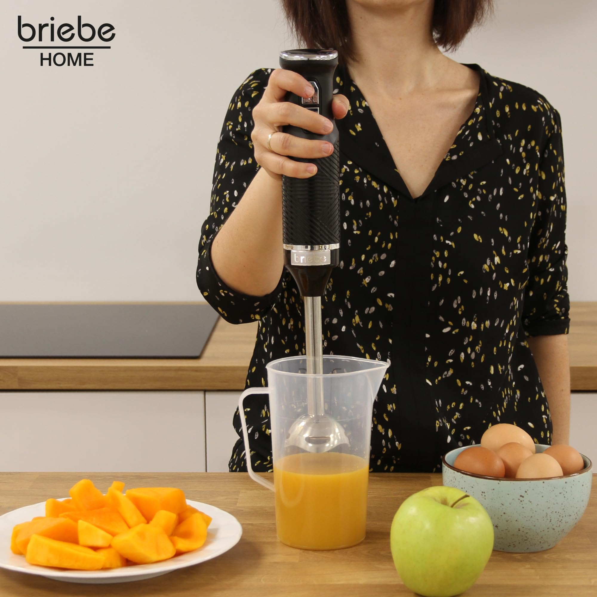briebe Elegance Set Batidora de Mano 600W, 2 Velocidades Pie Desmontable Acero Inoxidable + Batidora de Varillas Eléctrica 400W, Amasadora de Mano Especial Repostería 5 Velocidades + Turbo (Negro)