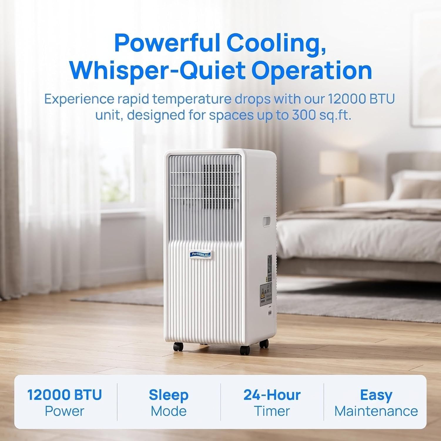 Condizionatore d'Aria Portatile 9000 BTU con Telecomando, Timer 24H, modalità Notte, Kit Finestra, 2 velocità, 3 modalità per casa e Ufficio, 14000 BTU, 14000 BTU