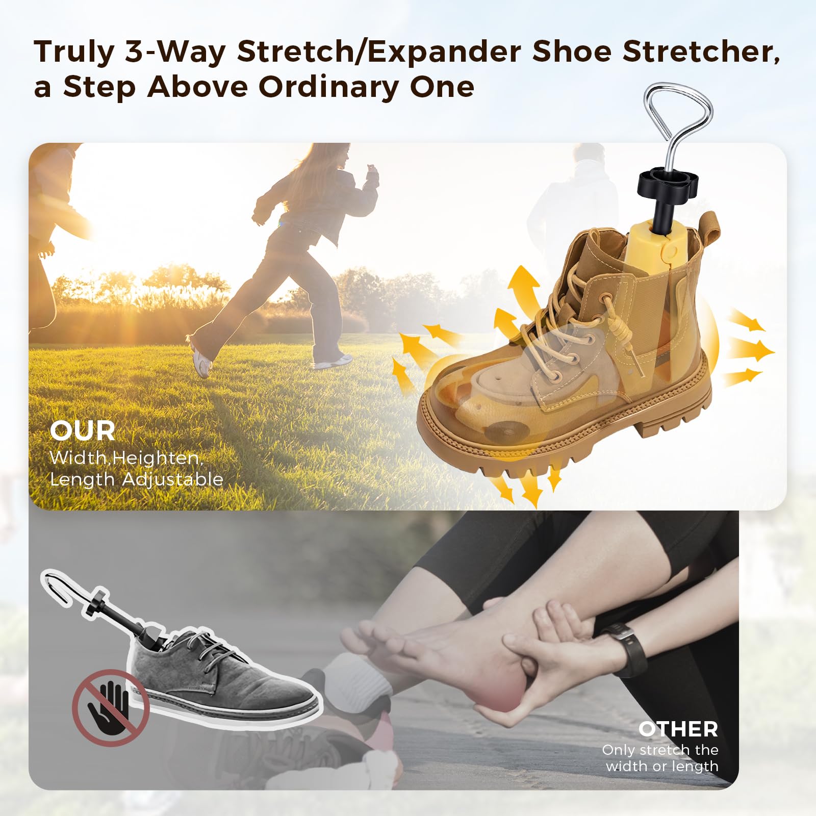 Estirador de zapatos para hombres y mujeres, expansor de longitud/ancho/altura ajustable para pies anchos y empeine
