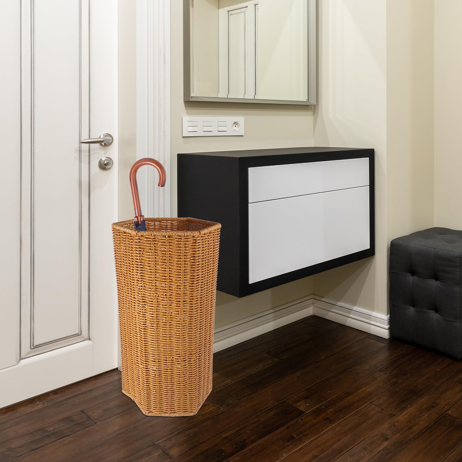Portaombrelli in Rattan Artificiale 15.55X7.87X7.48In Supporto Ombrello Per Ingresso Casa Ufficio Contenitore Versatile Per Ombrelli Lunghi Pieghevoli E Tappetini Yoga