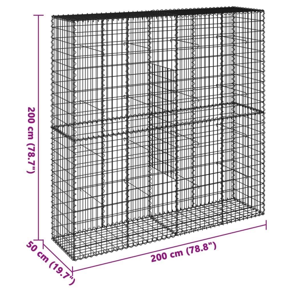 Gavión con tapa, 200 x 50 x 200 cm, hierro galvanizado, cesta de piedra para jardín y terraza con alto, resistente a la corrosión, versátil como protección visual, jardinera elevada