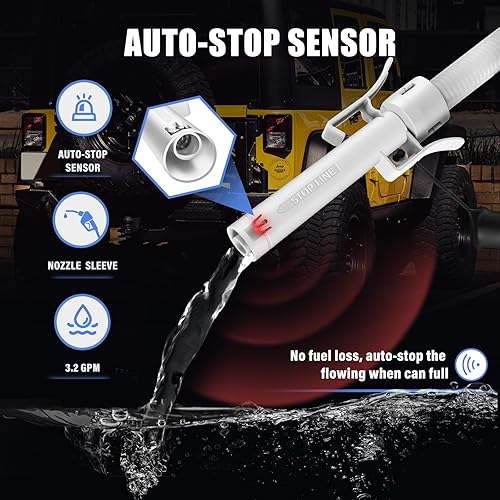 Miniatura 2 de Bomba de transferencia de combustible con sensor de parada automática, bomba de transferencia de manguera de 51 pulgadas con adaptador de tanque,