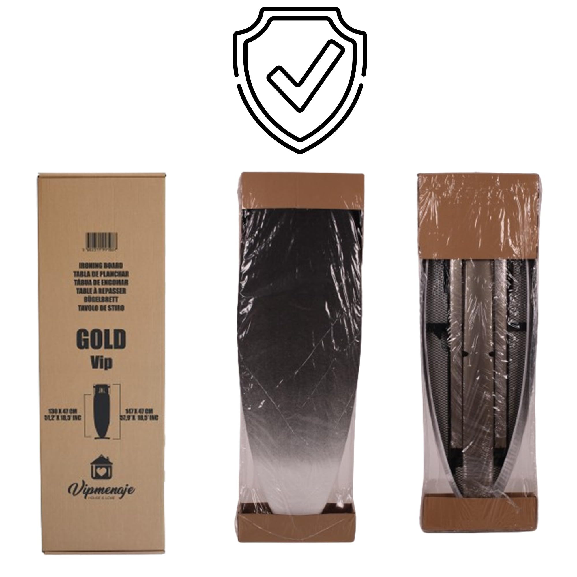 GoldVIP Table à Repasser Grande et Professionnelle | 130x47 cm | Pliable, Robuste et Stable | Hauteur Réglable | roulettes | Surface XXL Large | Aluminium | Idéale Centrales Vapeur | Fabriquée Europe